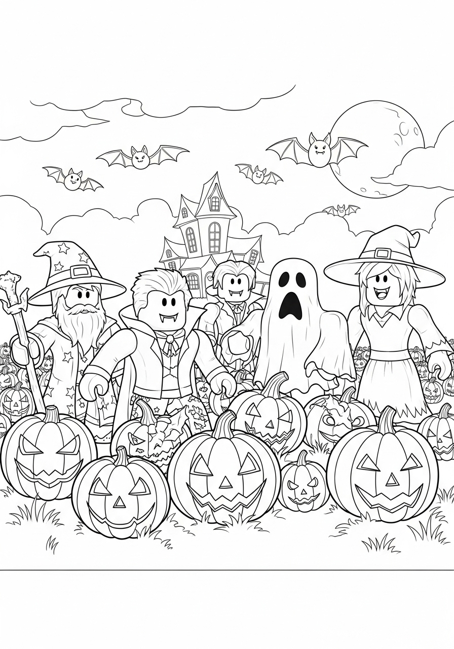 Roblox Halloween kleurplaat 15 roblox spook en heksen bij halloweenhuis kleurplaat