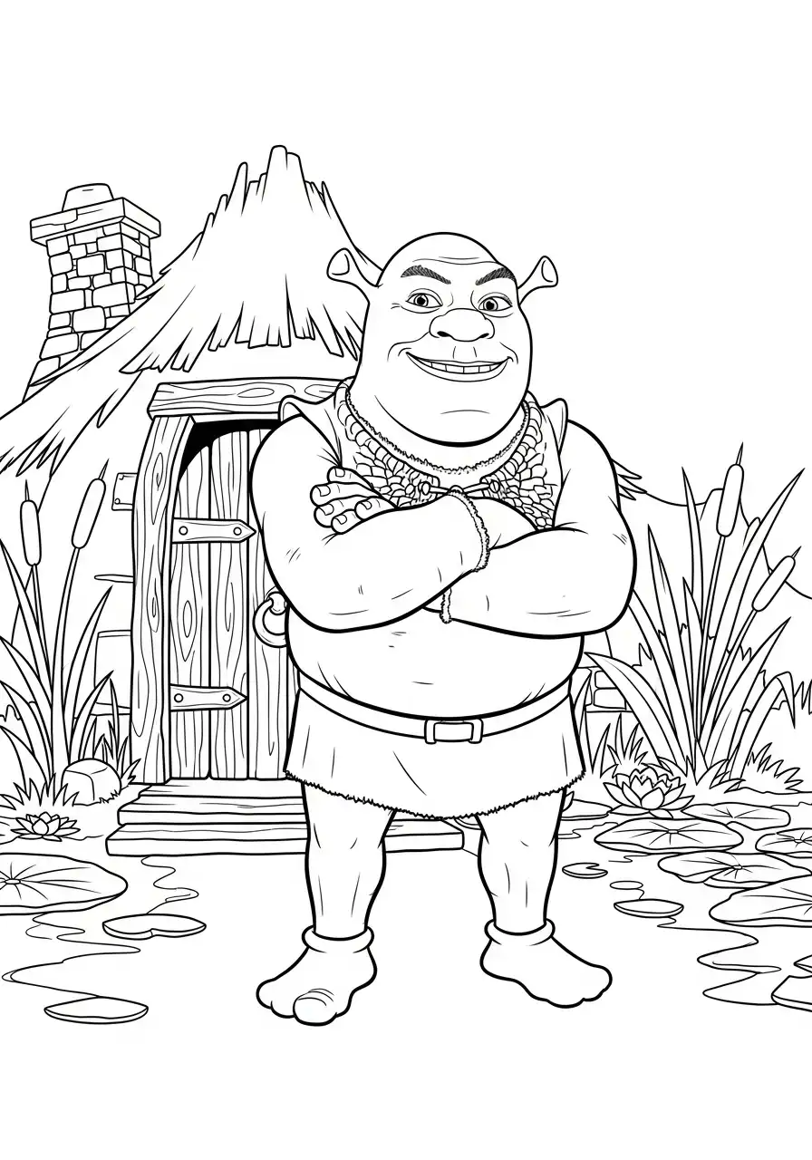 shrek bij huis moeras kleurplaat
