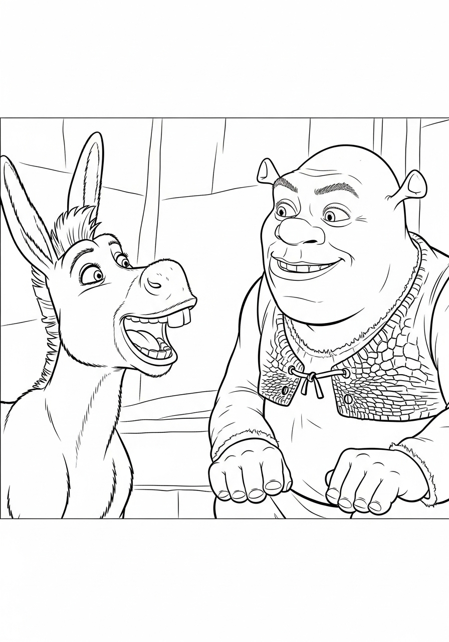 Kleurplaat Shrek 20 shrek en ezel praten gezellig kleurplaat