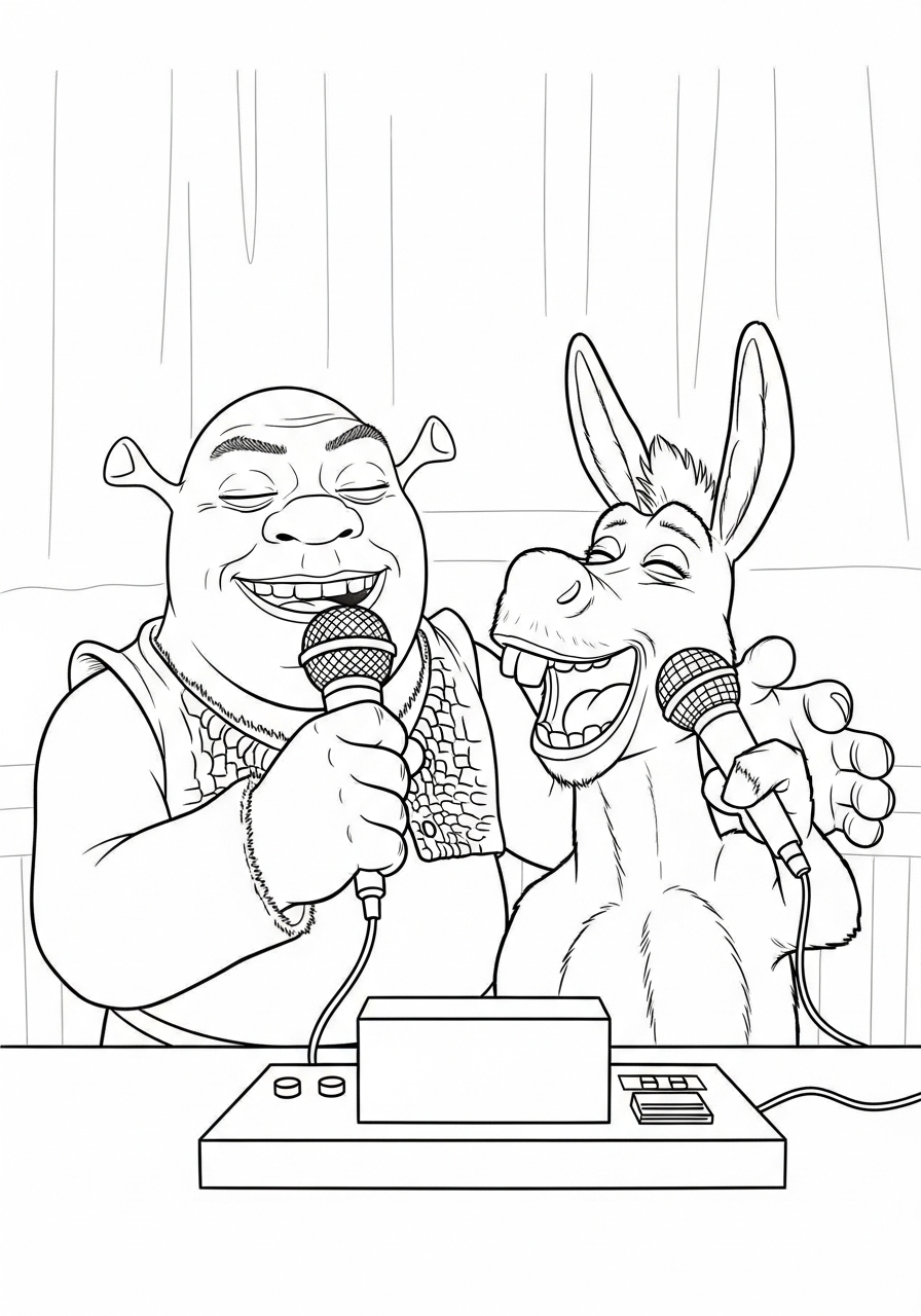 Kleurplaat Shrek 19 shrek en ezel zingen samen kleurplaat