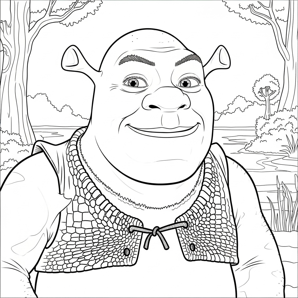 Kleurplaat Shrek 14 shrek glimlachend in het moeras kleurplaat