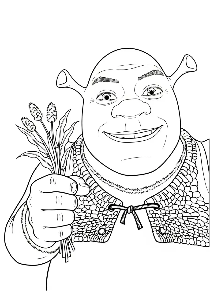 shrek met bloemen kleurplaat