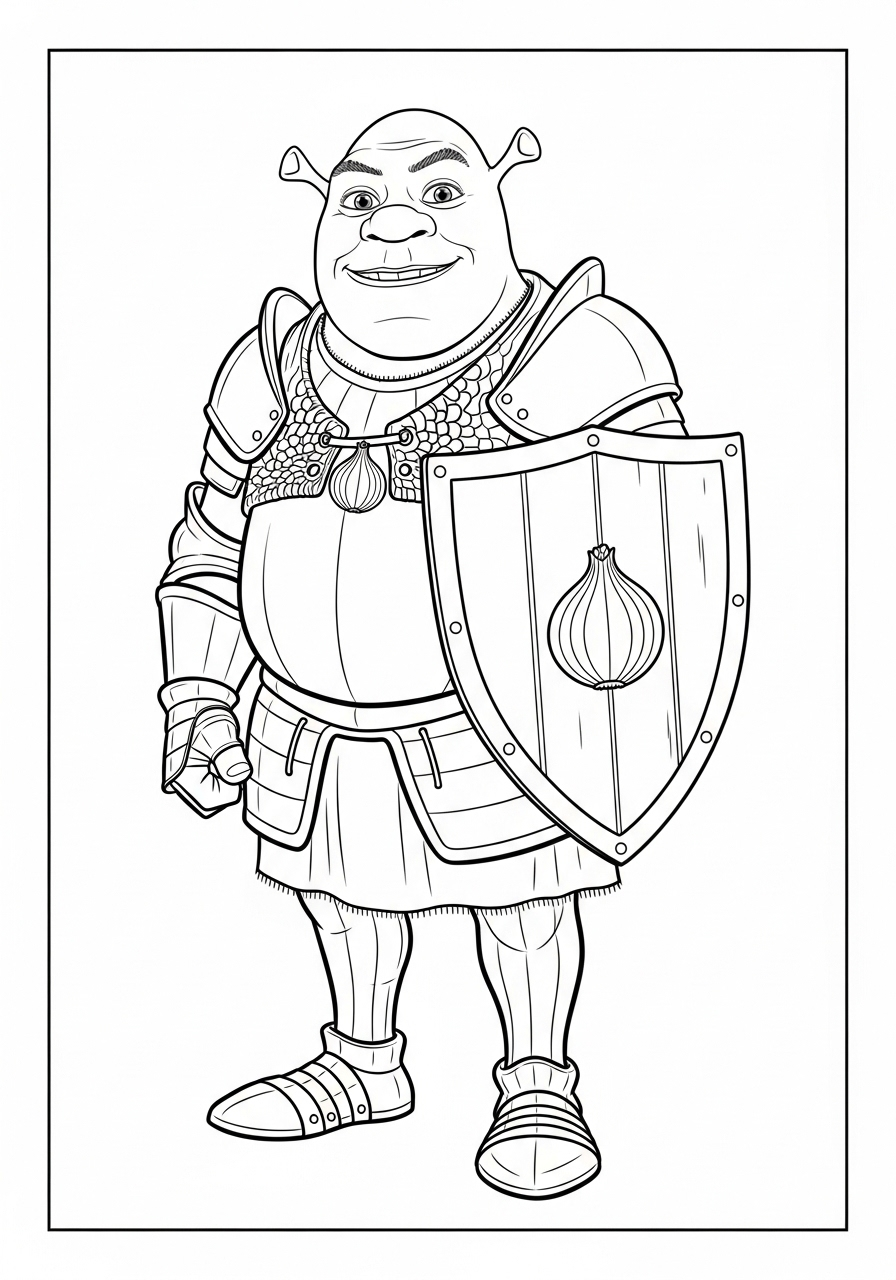 Kleurplaat Shrek 11 shrek ridder met schild en harnas kleurplaat
