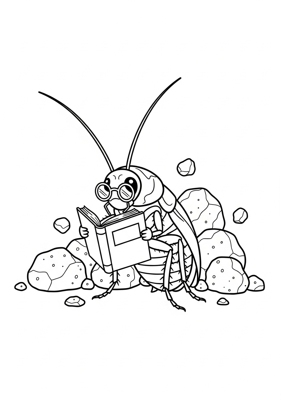 slimme kakkerlak leest kleurplaat