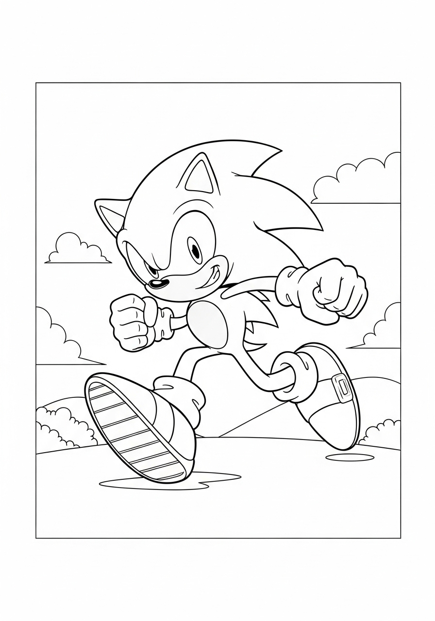 Sonic kleurplaat 8 sonic in volle vaart vooruit kleurplaat