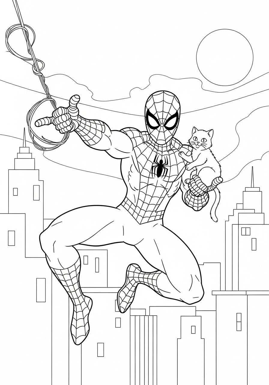 Spidey kleurplaat 8 spidey redt een kitten kleurplaat