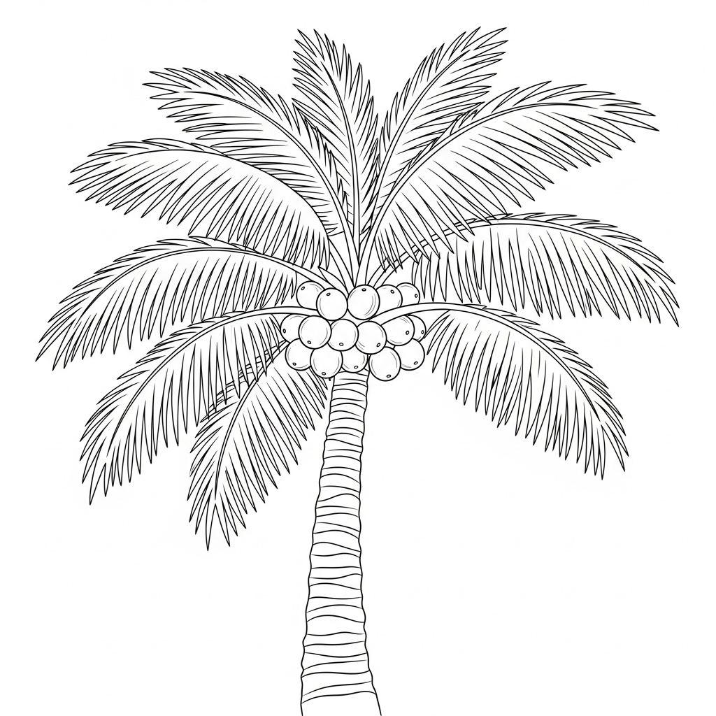 Kleurplaat Palmboom 20 tropische palmboom vol kokosnoten kleurplaat