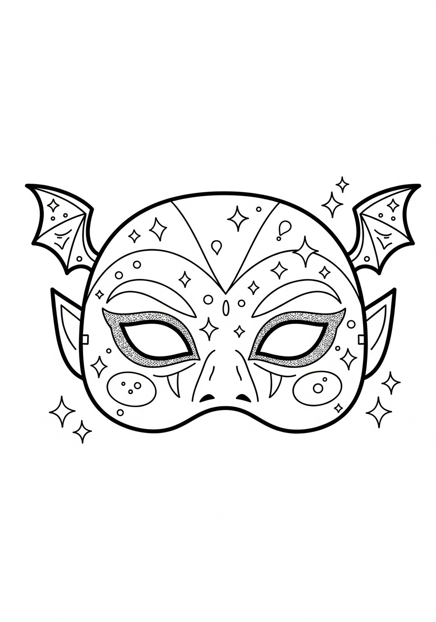 Kleurplaat Vampire 14 vampier masker met glinsterende details kleurplaat