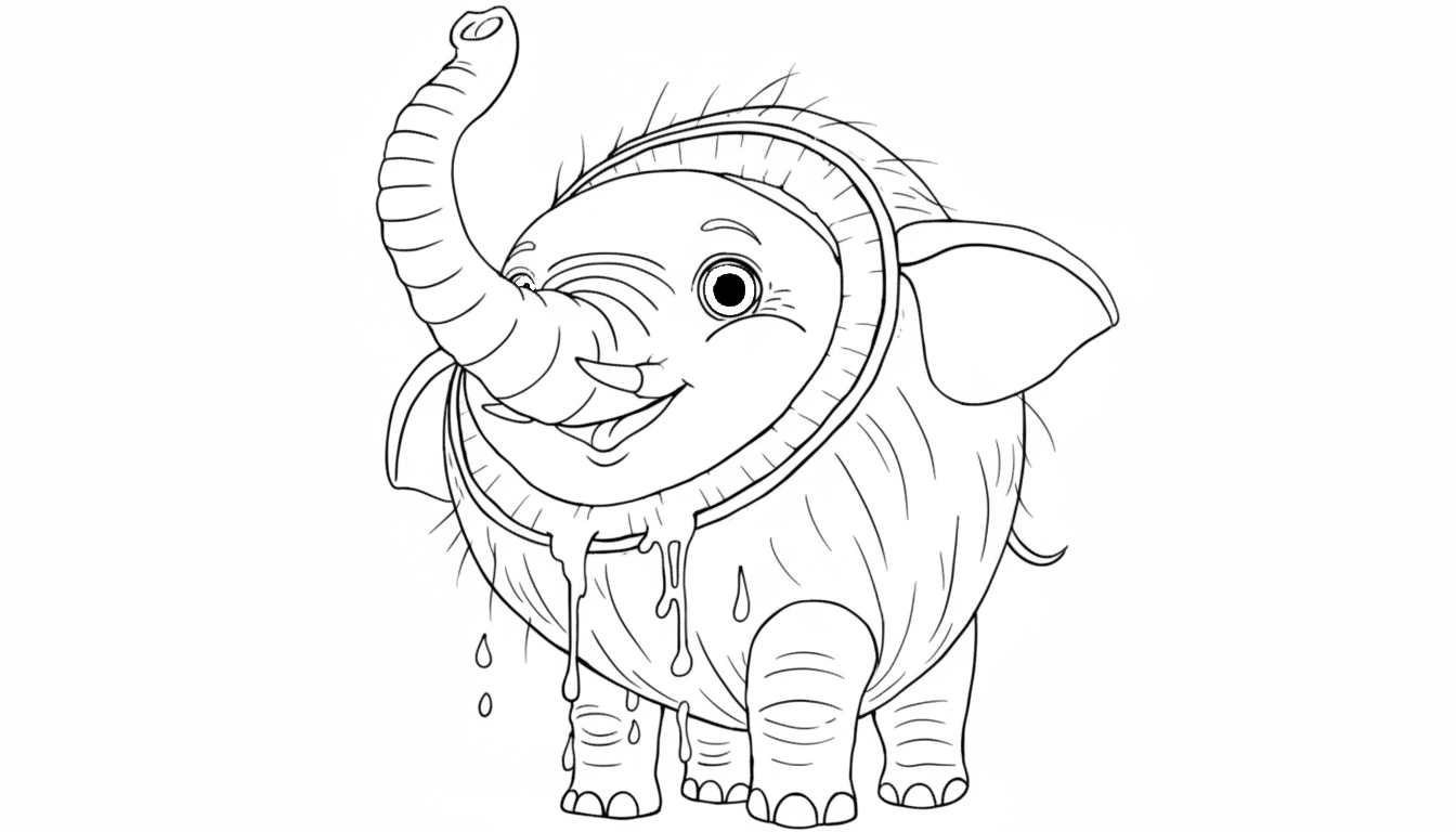 vrolijke cocofanto elefanto in het woud kleurplaat