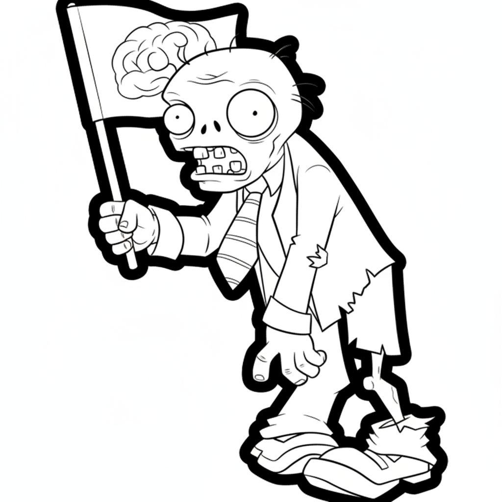 Plants vs. Zombies kleurplaat 8 zombie met vlag plants vs zombies kleurplaat