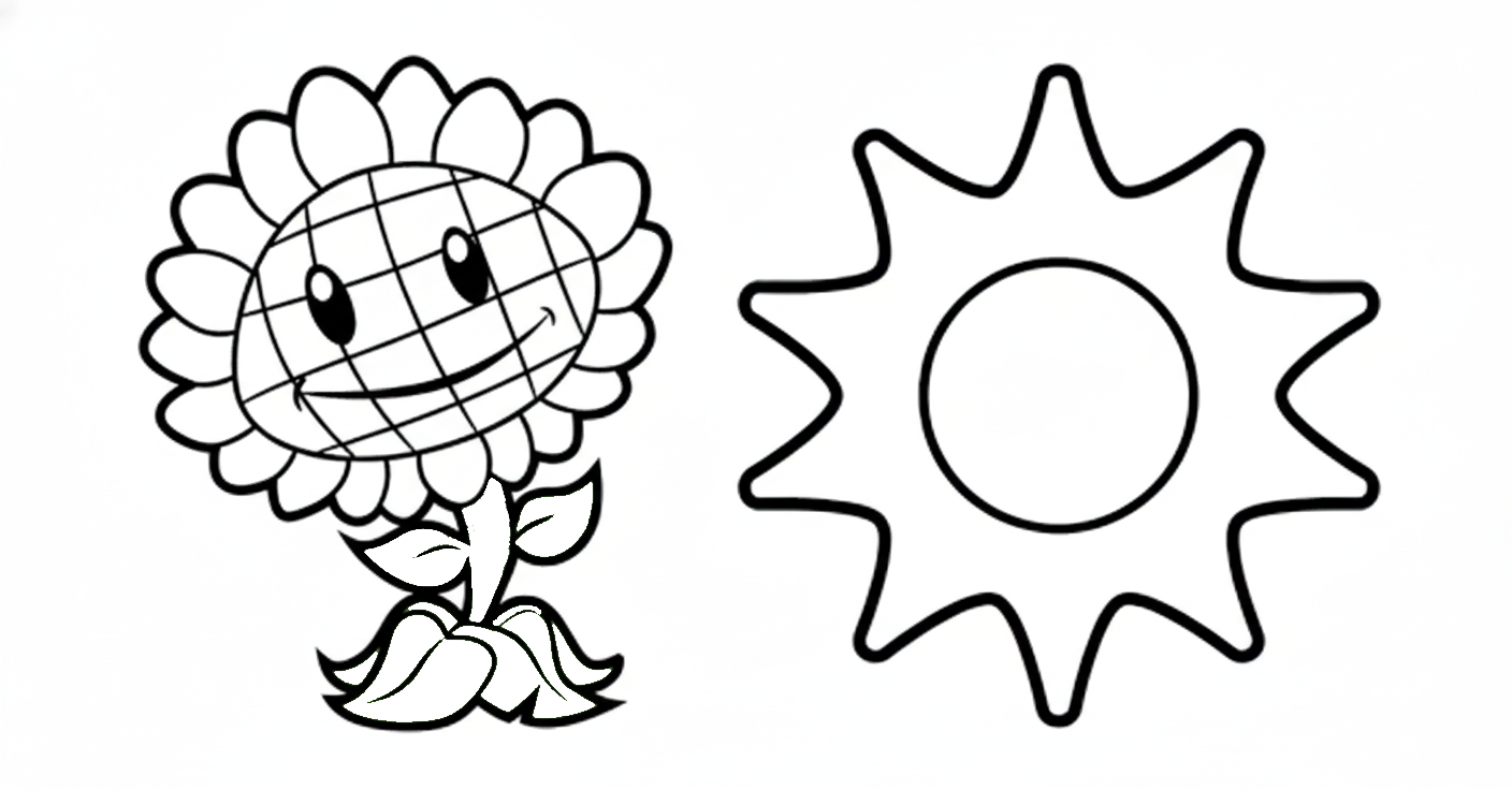 Plants vs. Zombies kleurplaat 9 zonnebloem en zon plants vs zombies kleurplaat