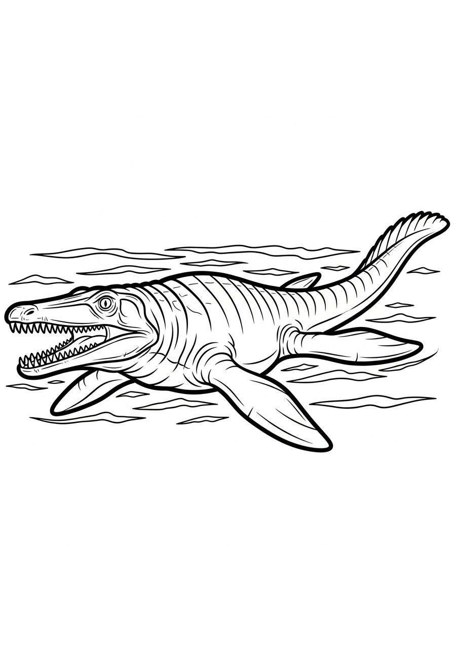 Mosasaurus Kleurplaat 8 zwemmende mosasaurus met grote tanden kleurplaat