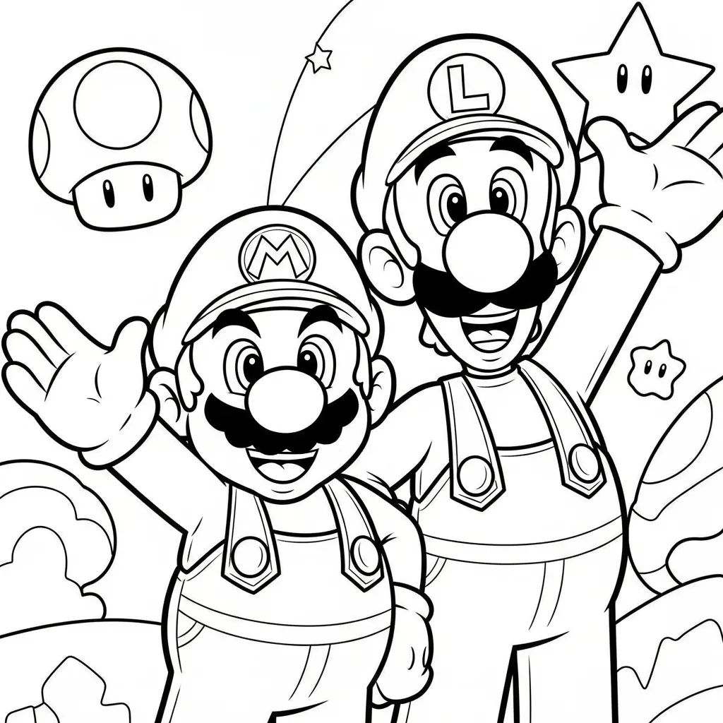 Mario and Luigi 3 coloring page