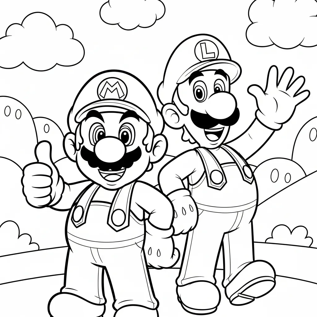 Mario and Luigi 4 coloring page