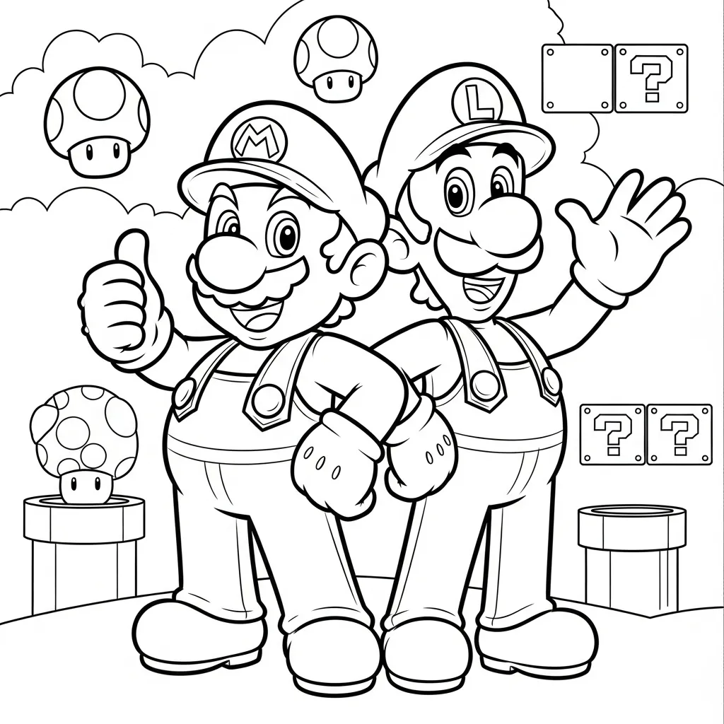 Mario and Luigi coloring page