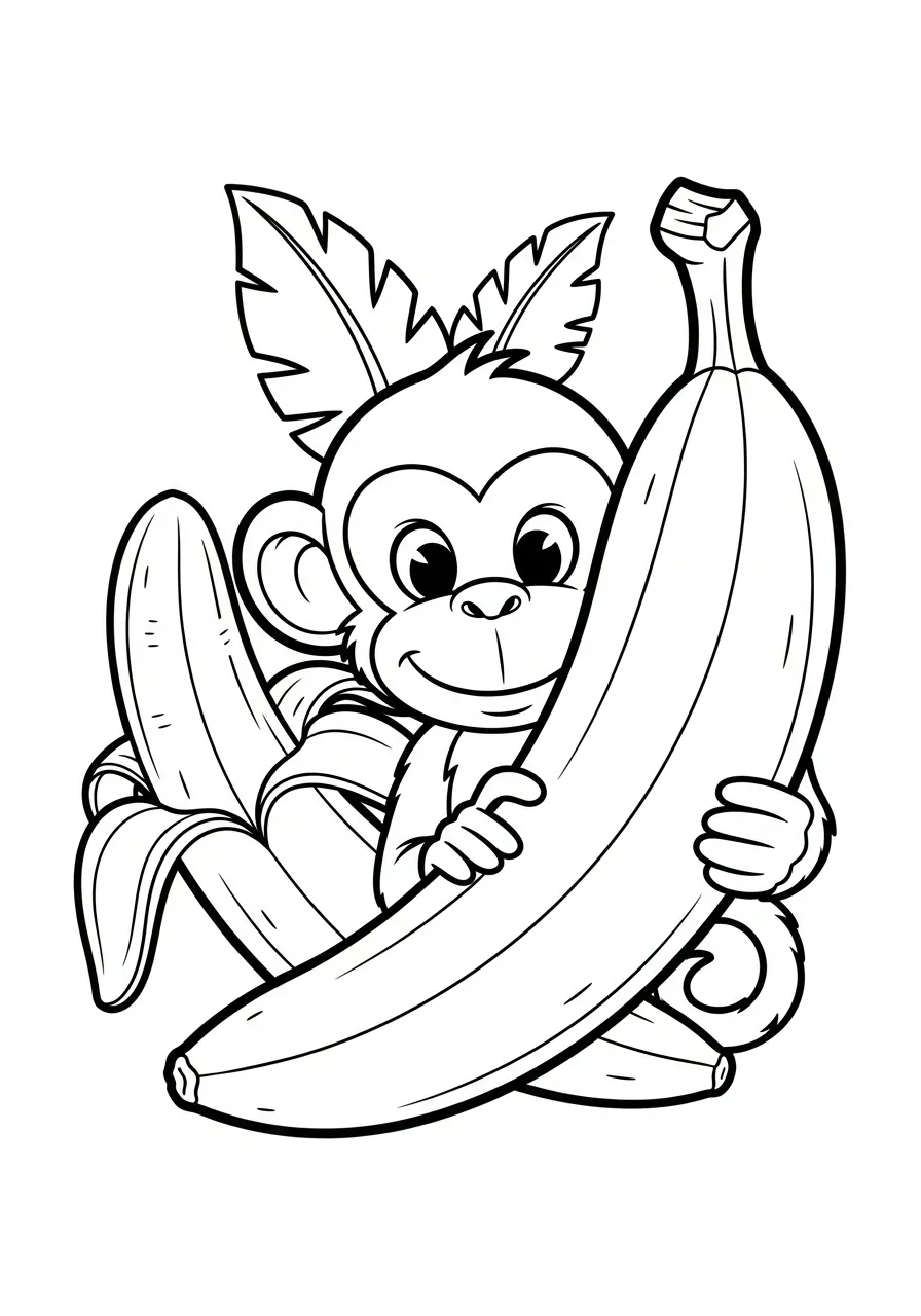 aapje met reuzenbanaan kleurplaat