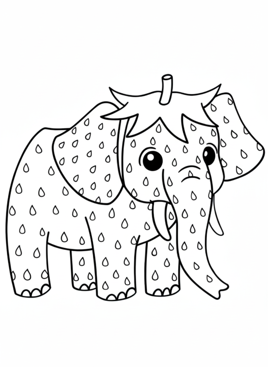 Strawberry Elephant Kleurplaat 20 aardbei olifant met druppelpatroon kleurplaat