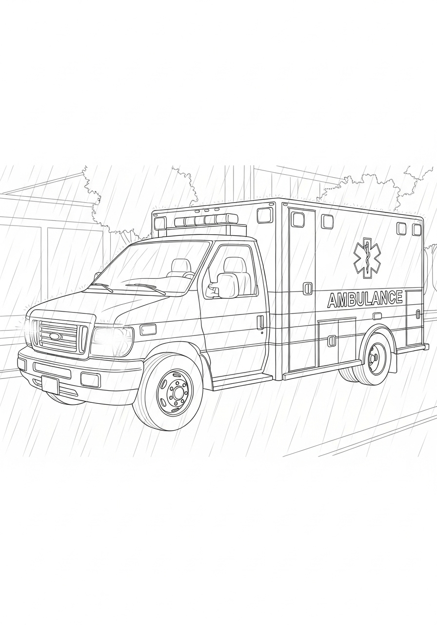 ambulance in de regen kleurplaat