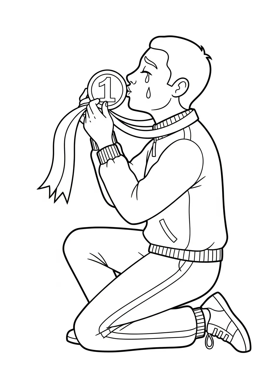 Kleurplaat Olympische Spelen 10 atleet kus gouden medaille kleurplaat