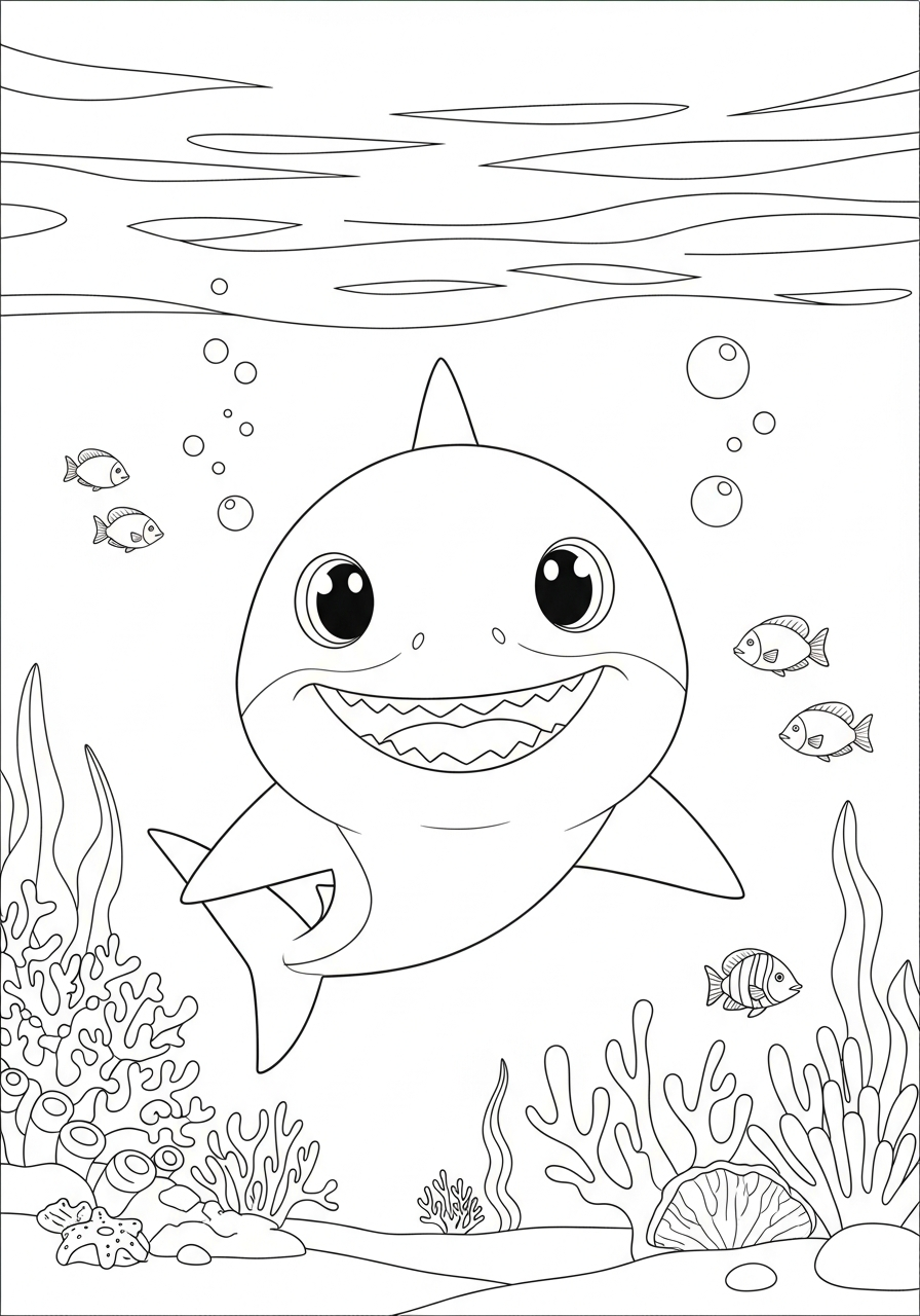 Haai Kleurplaat 24 baby haai met visvrienden kleurplaat