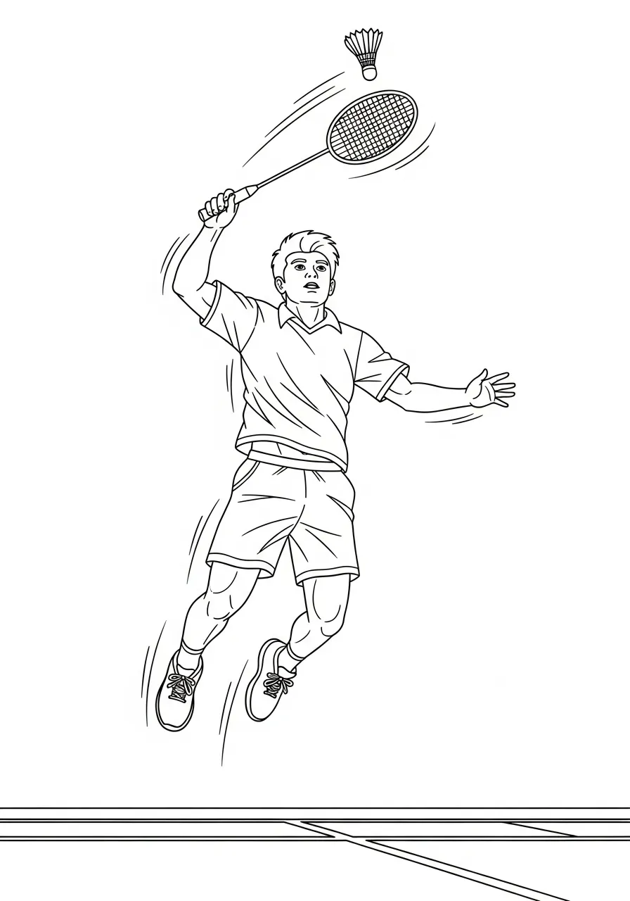 Kleurplaat Olympische Spelen 11 badminton speler sprong kleurplaat