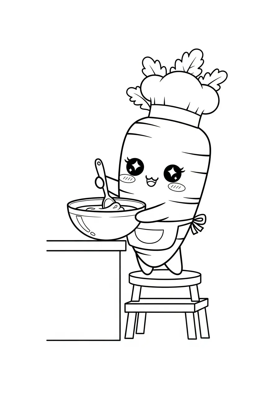 bakker wortel op krukje kleurplaat