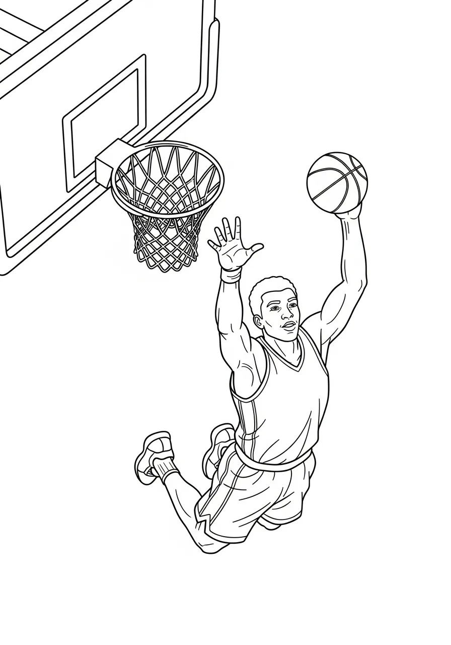 Kleurplaat Olympische Spelen 12 basketballer slam dunk kleurplaat