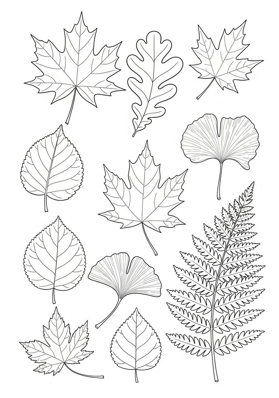 Kleurplaat Bladeren 23 bladeren mix verzameling kleurplaat