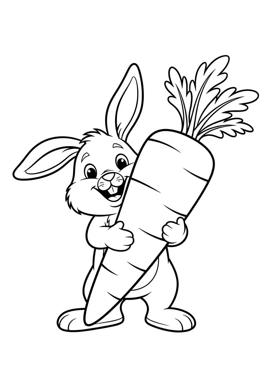 blij konijn knuffelt gigawortel kleurplaat