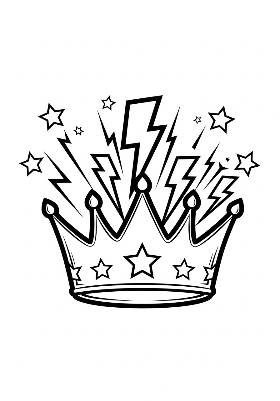 Kroon Kleurplaat 26 bliksem en sterren kroon kleurplaat