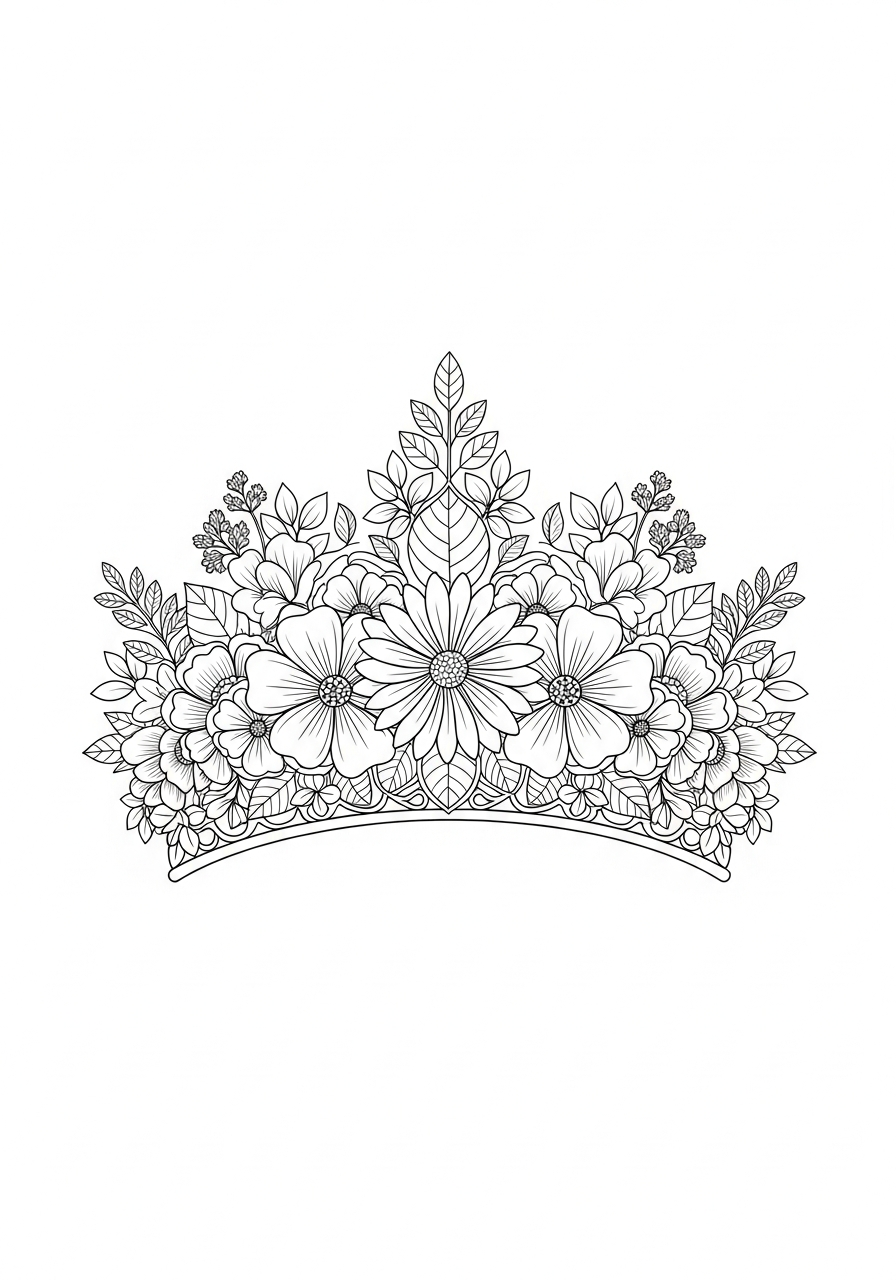 Kroon Kleurplaat 25 bloemen en bladeren kroon kleurplaat