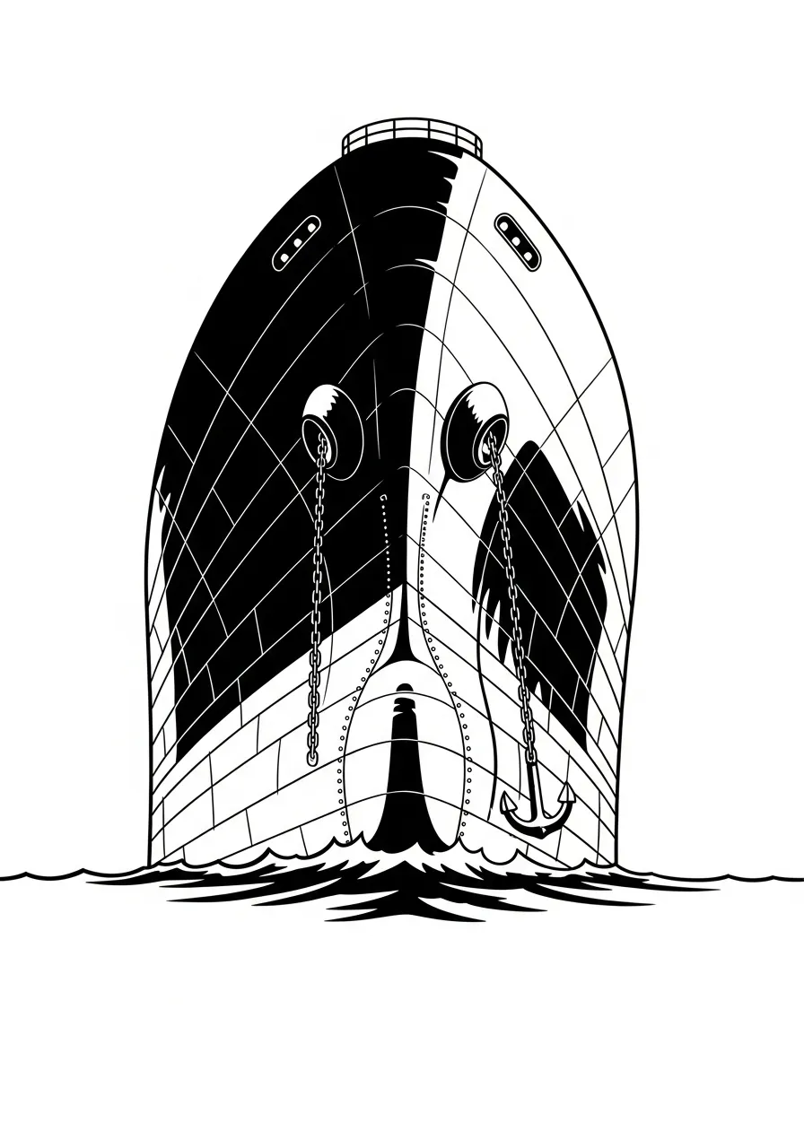 Kleurplaat Boot 8 boeg van groot schip kleurplaat