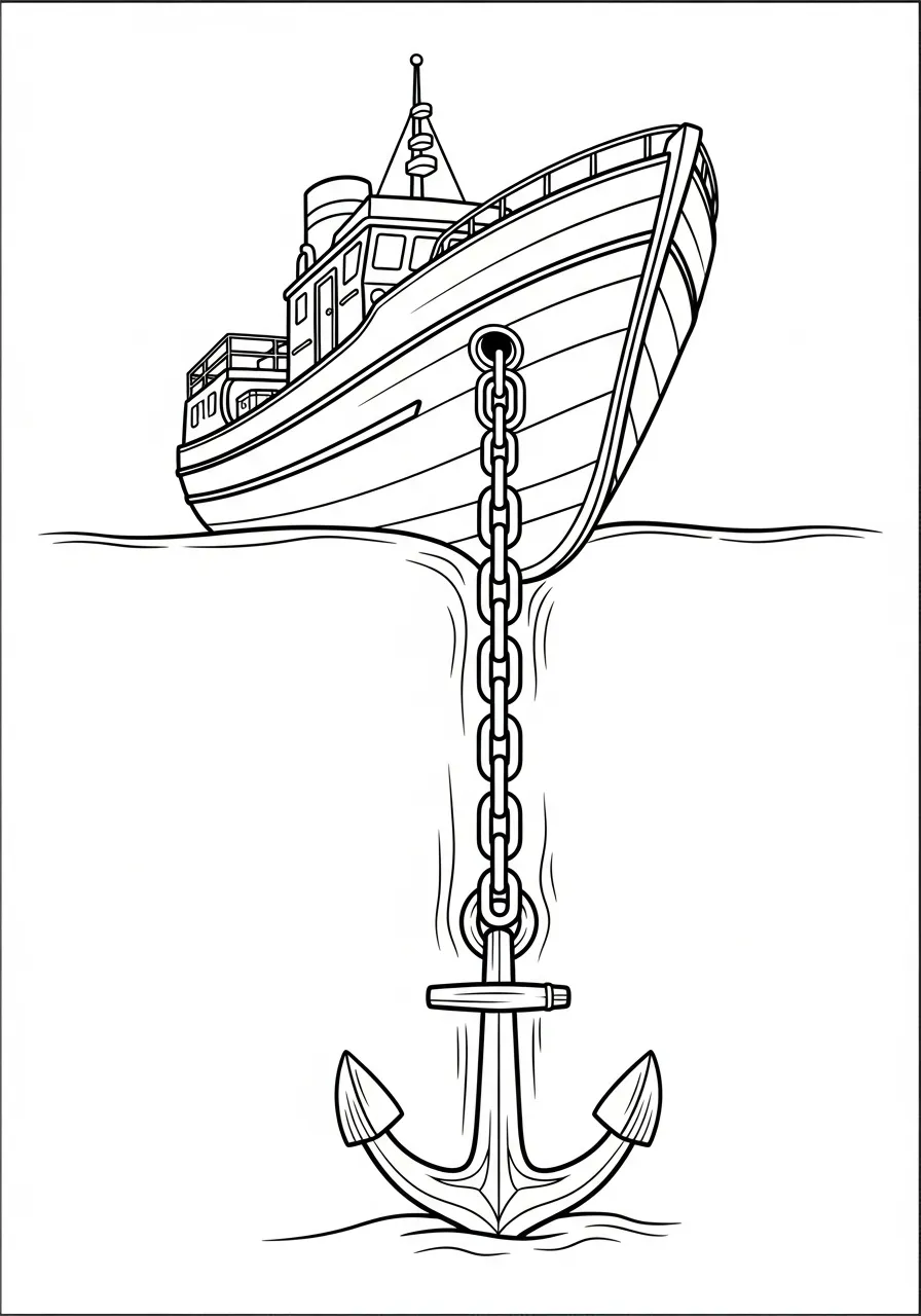 Kleurplaat Boot 11 boot met groot anker kleurplaat
