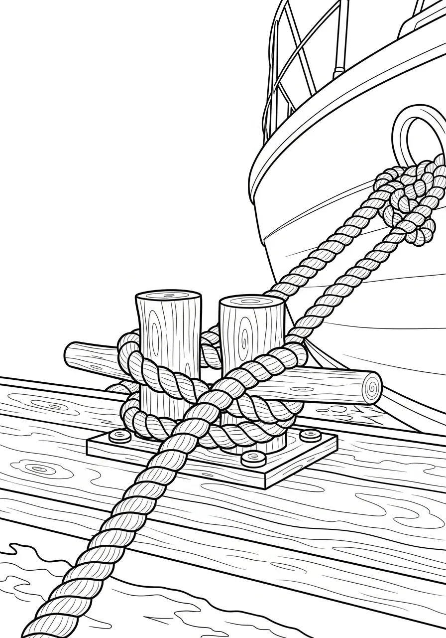 Kleurplaat Boot 14 boot vastgelegd met touw kleurplaat