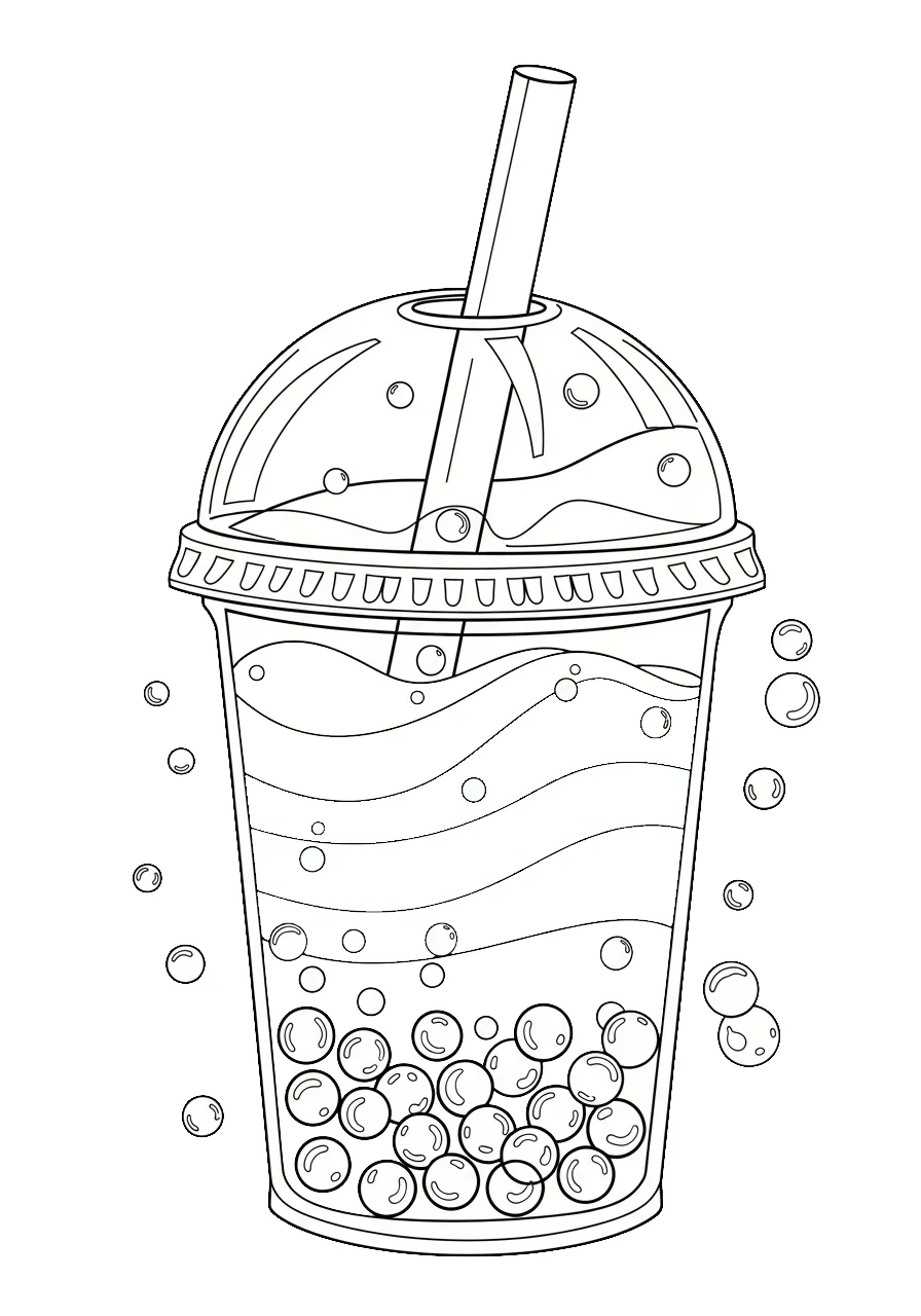 Kleurplaat Bubble Tea 10 bruisende boba drank met parels kleurplaat