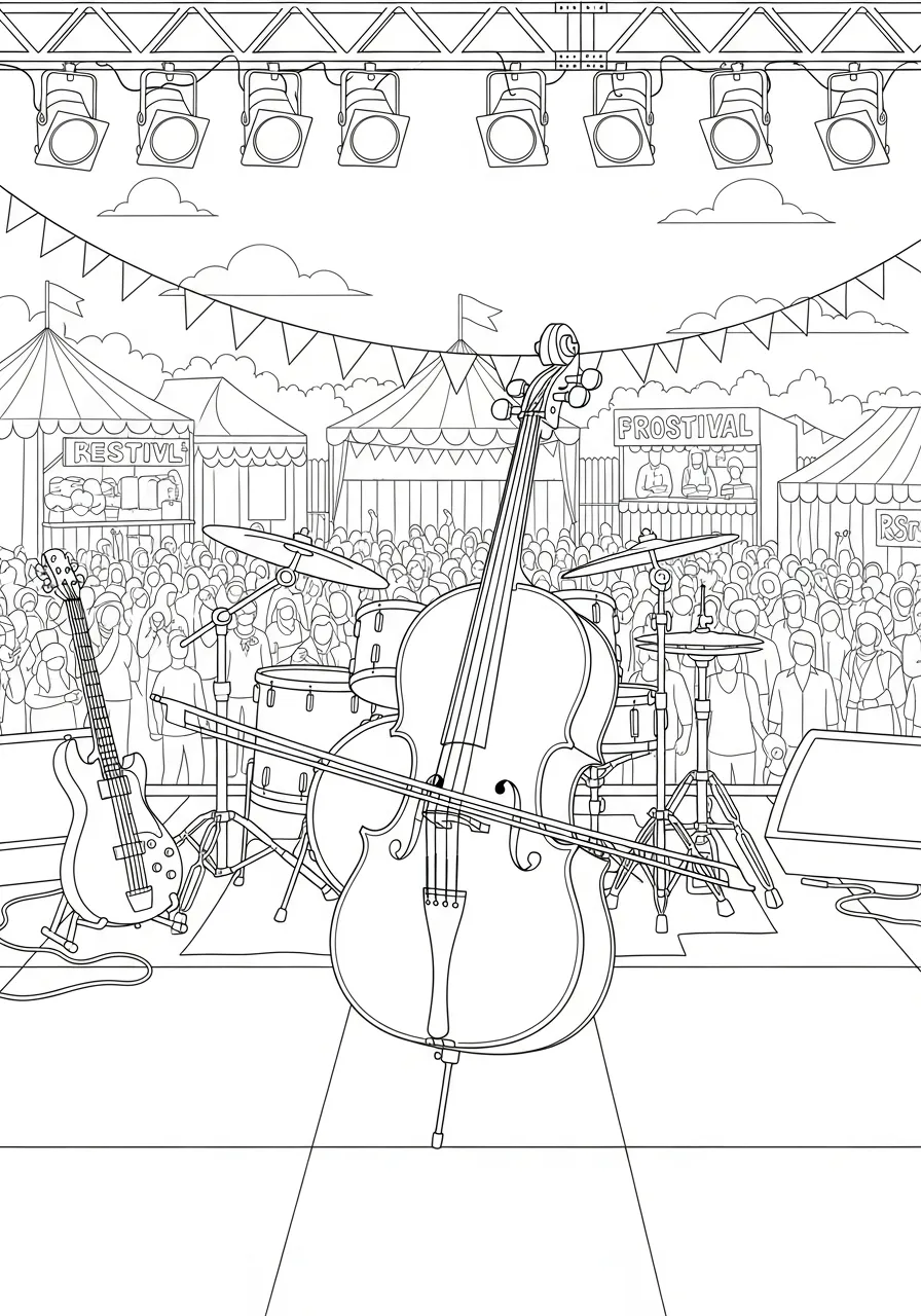 Kleurplaat Cello 14 cello op festivalpodium kleurplaat