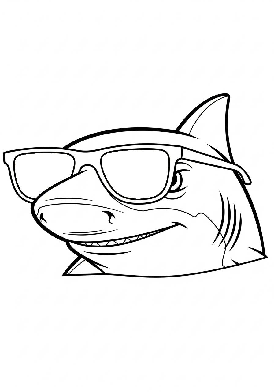 Haai Kleurplaat 23 coole haai met zonnebril kleurplaat