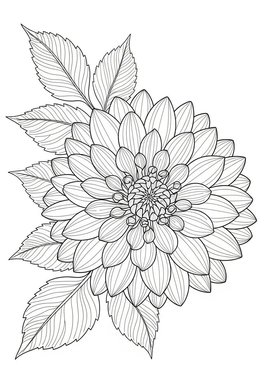 Kleurplaat Bladeren 22 dahlia bloem met bladeren kleurplaat