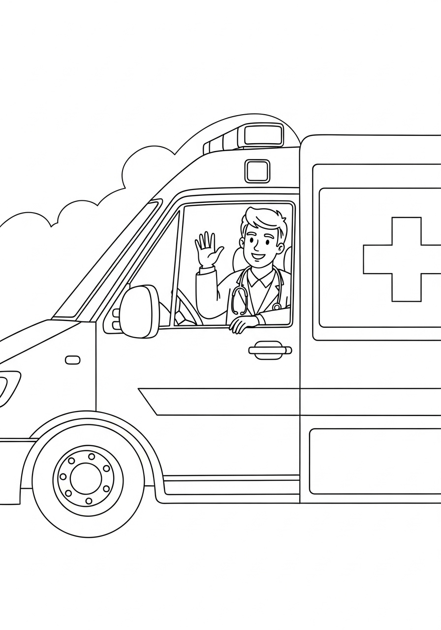 de lachende dokter in de ambulance kleurplaat