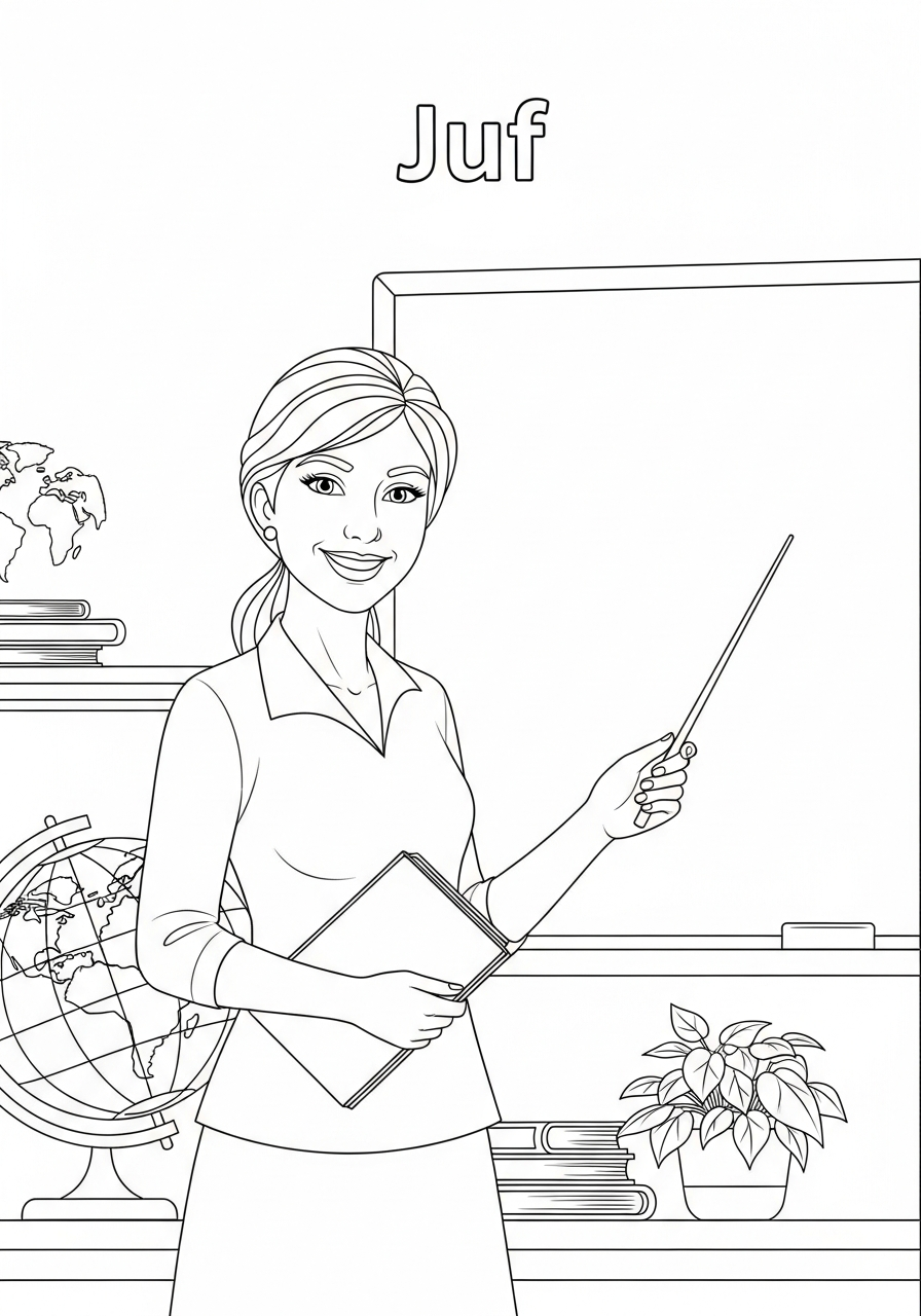 Kleurplaat Juf 8 de lieve juf in de klas kleurplaat