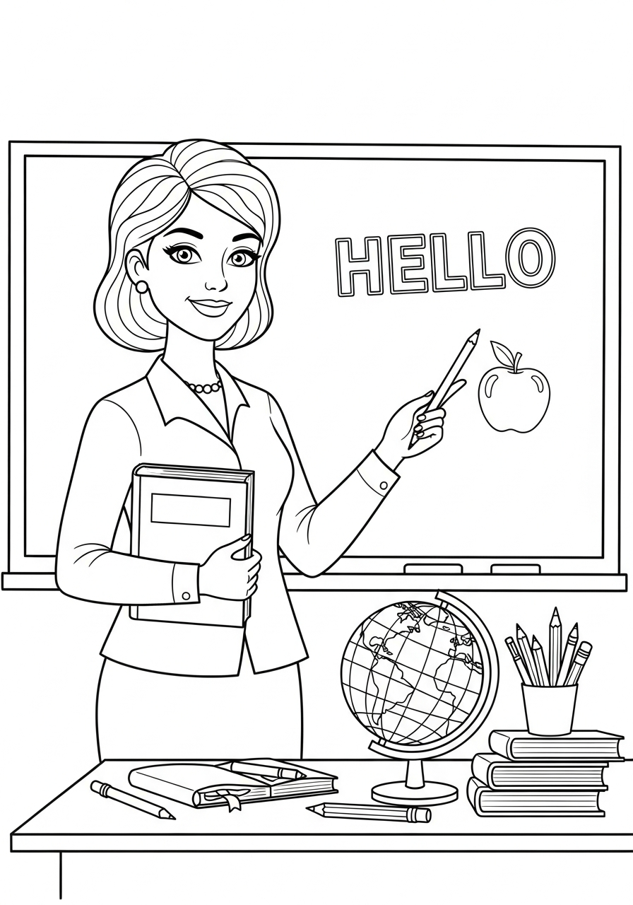 Kleurplaat Juf 10 de vrolijke engelse juf kleurplaat