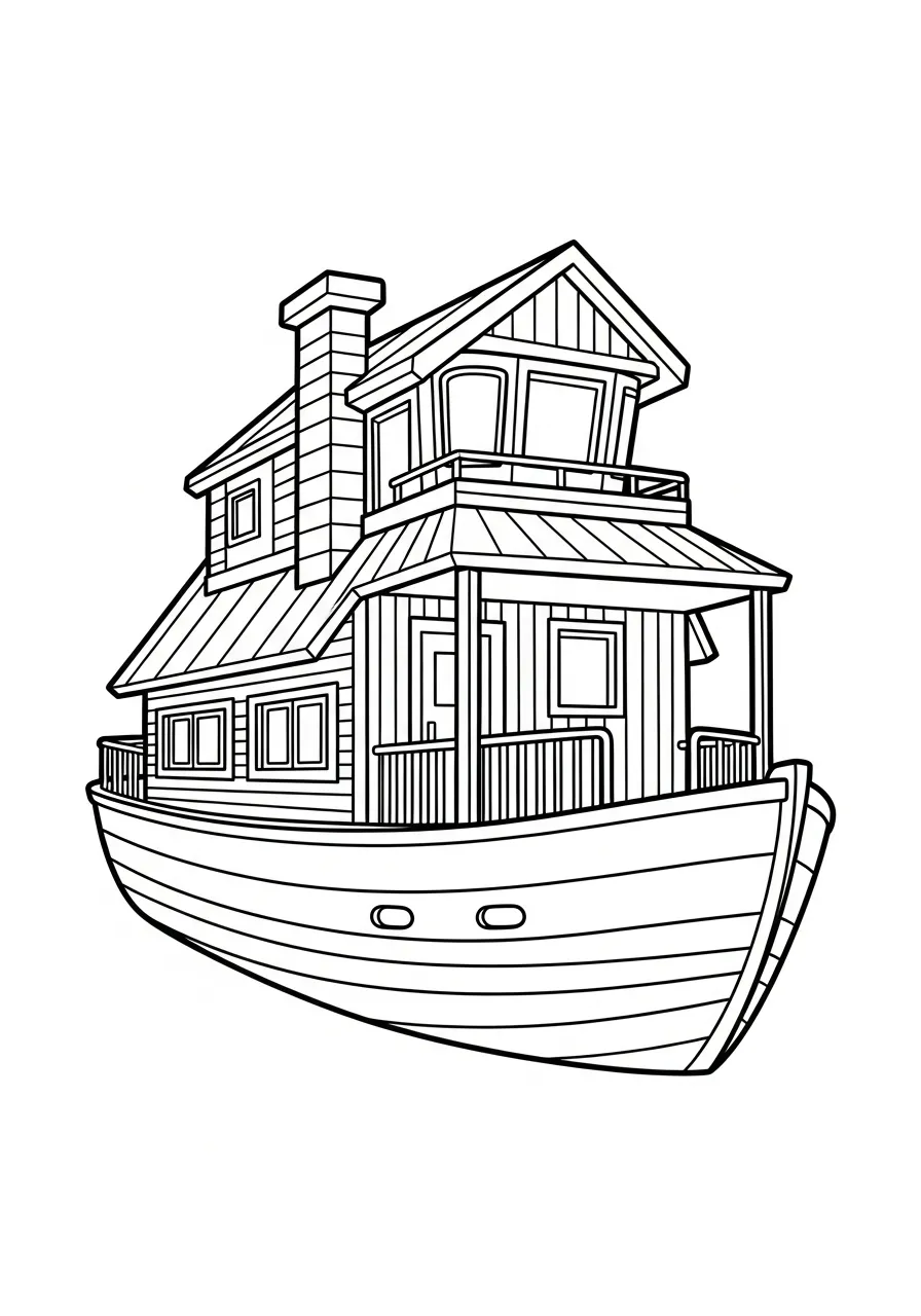 Kleurplaat Boot 17 drijvende woonboot kleurplaat