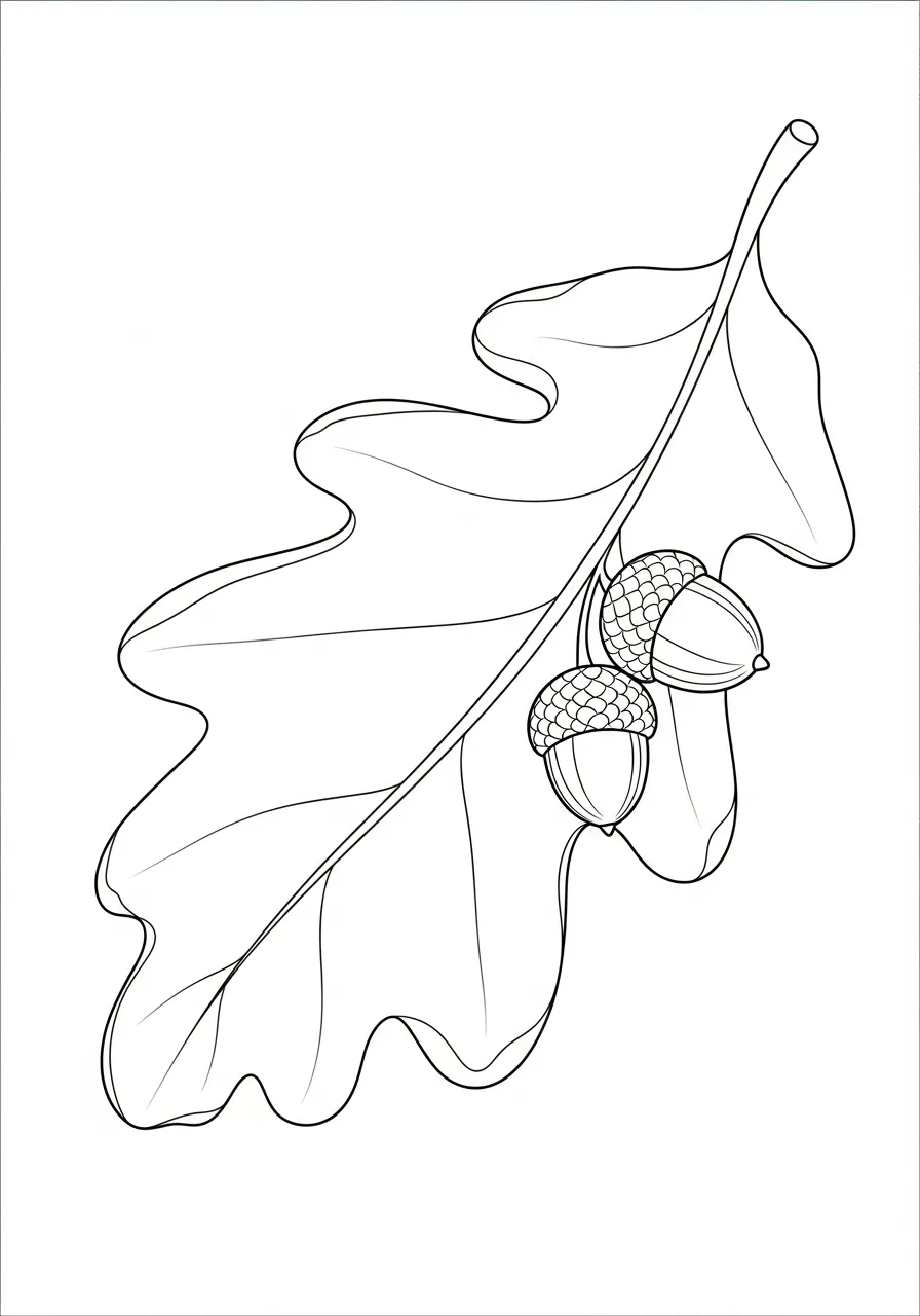 Kleurplaat Bladeren 20 eikenblad met eikels kleurplaat