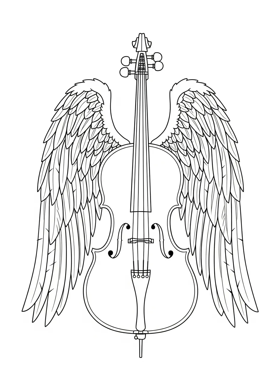 Kleurplaat Cello 16 engelvleugels cello magisch kleurplaat