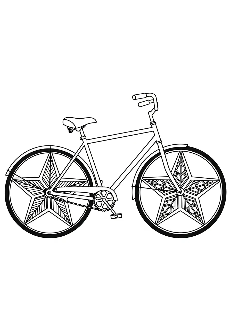 fiets met sterrenwielen creatieve tekeningen kleurplaat