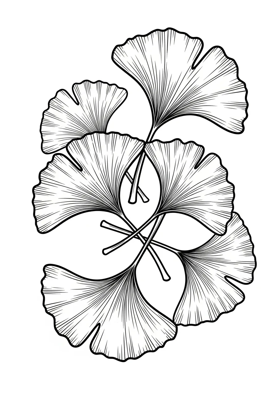 Kleurplaat Bladeren 15 ginkgo bladeren bundel kleurplaat