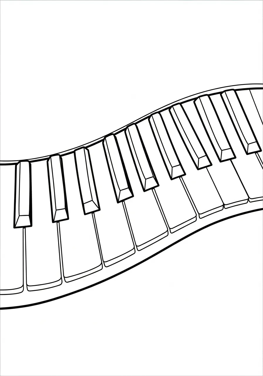 Piano Kleurplaat 10 golvende pianotoetsen illustratie kleurplaat