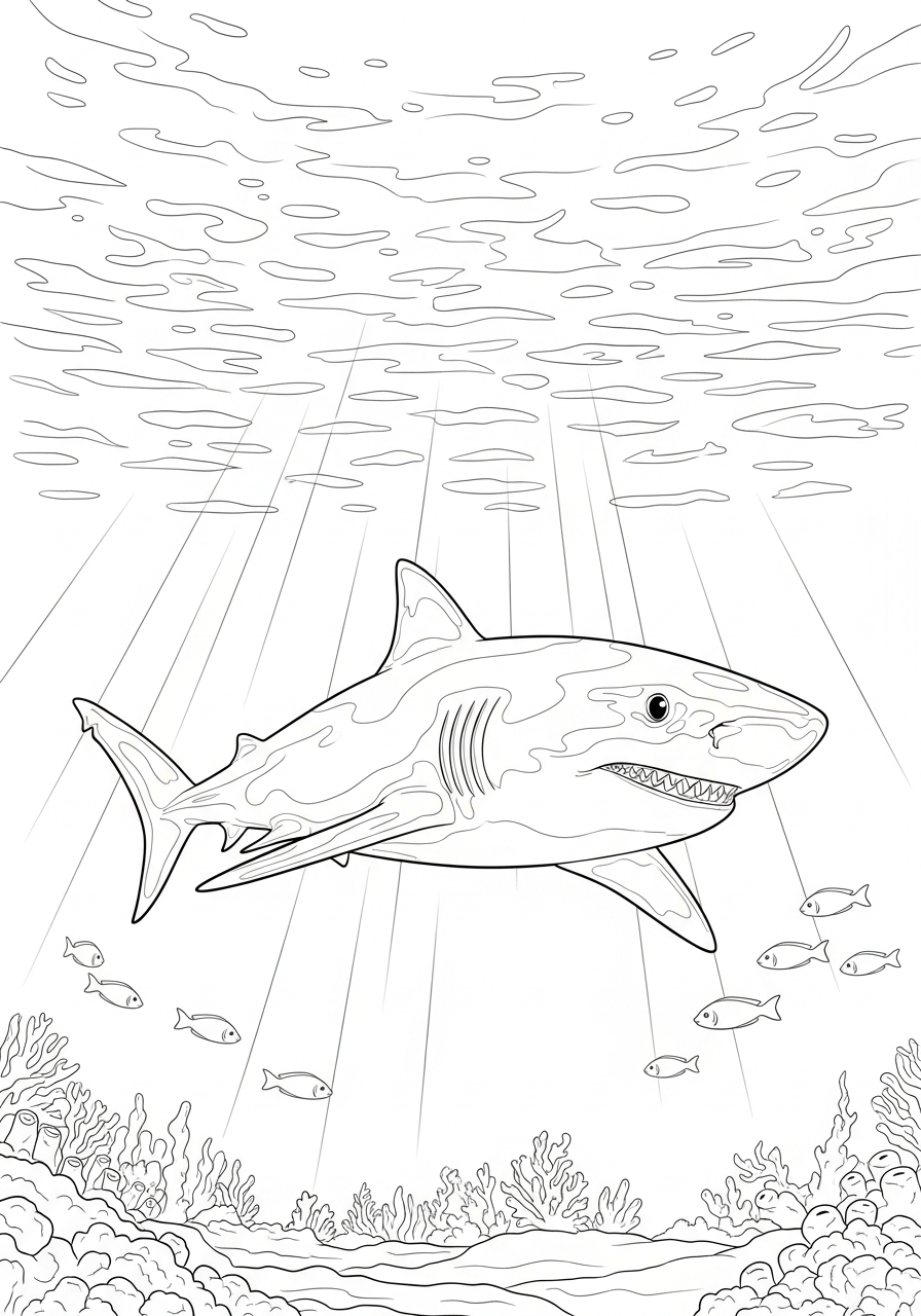 Haai Kleurplaat 19 haai in het zonneschijnlicht kleurplaat