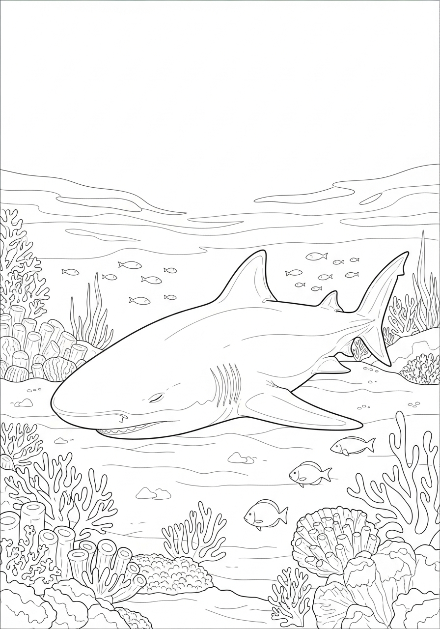 Haai Kleurplaat 17 haai slaapt op de zeebodem kleurplaat