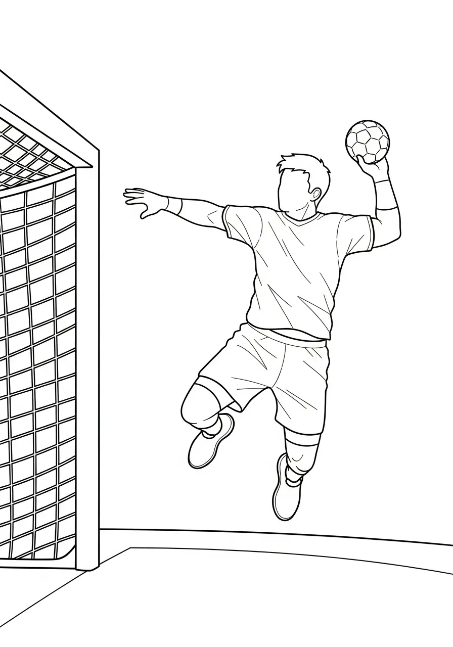 Kleurplaat Olympische Spelen 18 handbal sprongschot kleurplaat